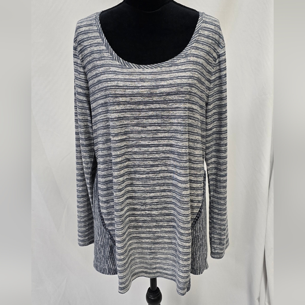 Soft Surroundings women XL Dylan swing striped crochet trim tunic lagenlook